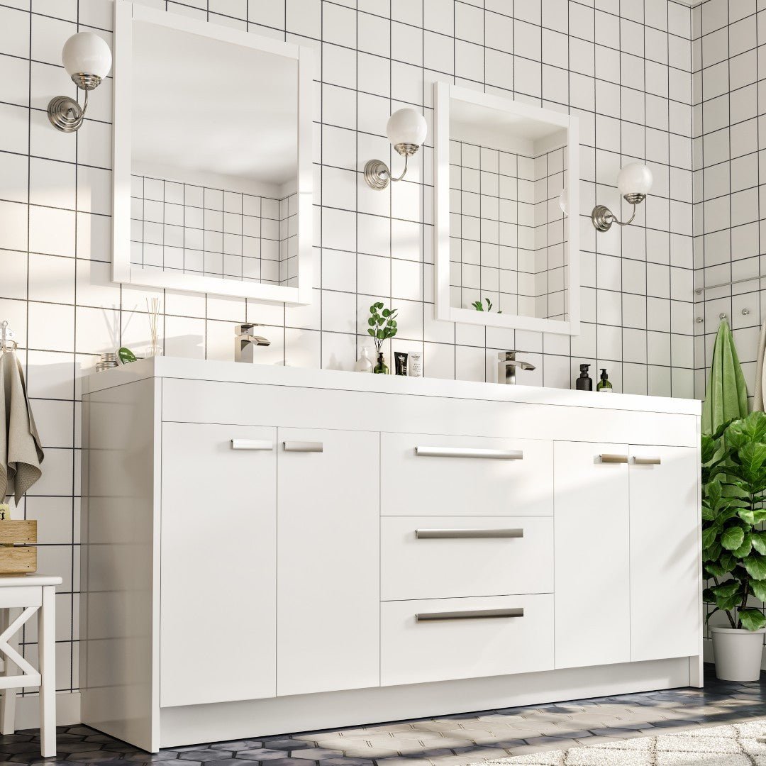 Lugano 72 in. White Double Sink Freestanding Bath Vanity with Acrylic Top and Integrated Sinks - Bathroom Vanity by Eviva