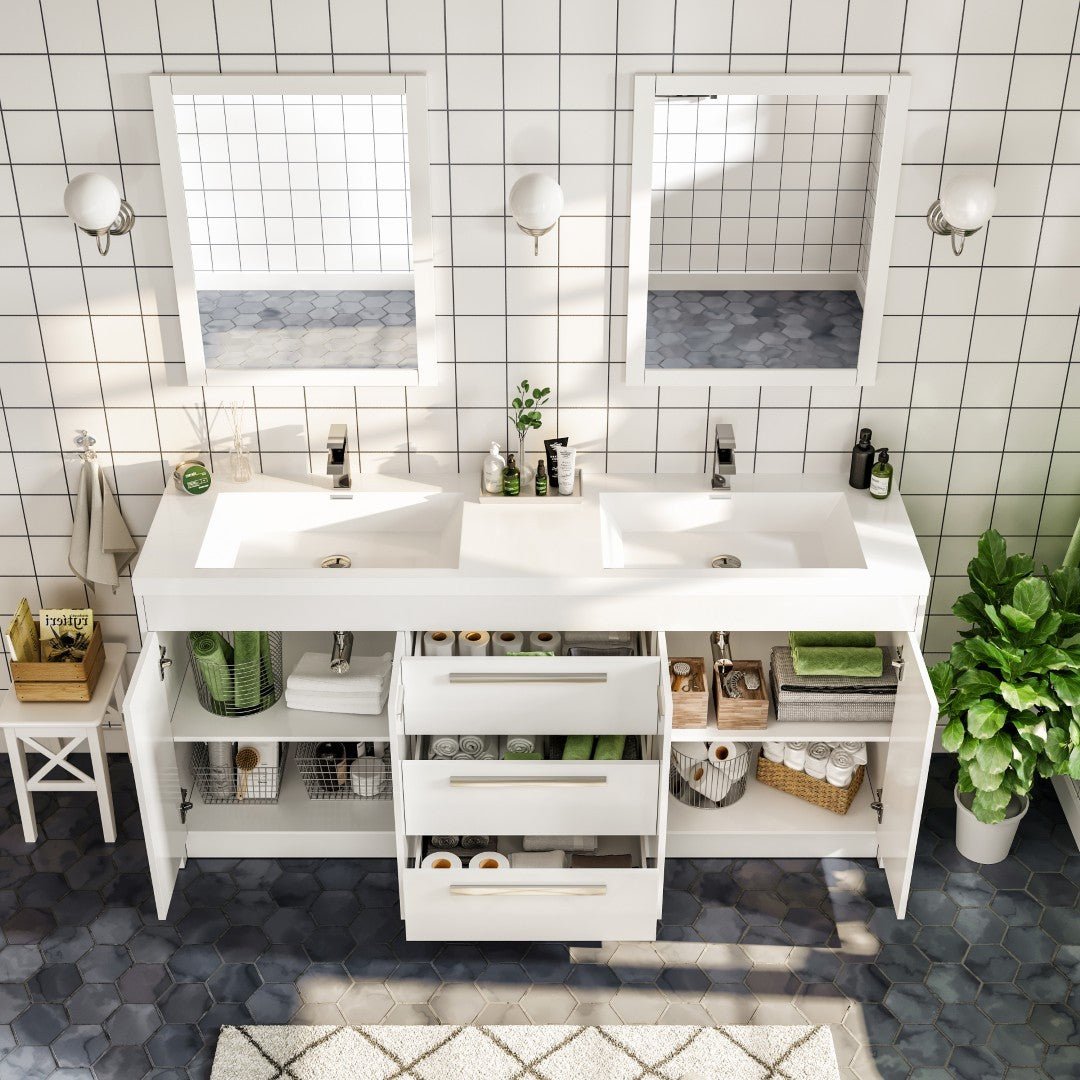 Lugano 72 in. White Double Sink Freestanding Bath Vanity with Acrylic Top and Integrated Sinks - Bathroom Vanity by Eviva