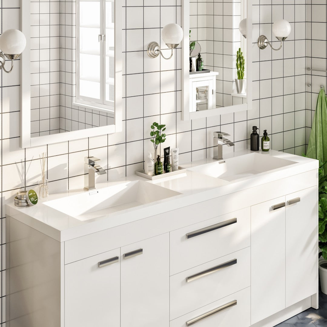 Lugano 72 in. White Double Sink Bath Vanity with Acrylic Top and Integrated Sinks