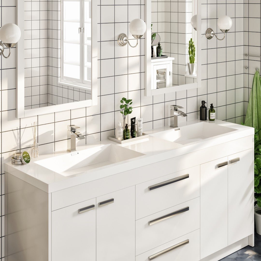Lugano 72 in. White Double Sink Freestanding Bath Vanity with Acrylic Top and Integrated Sinks - Bathroom Vanity by Eviva