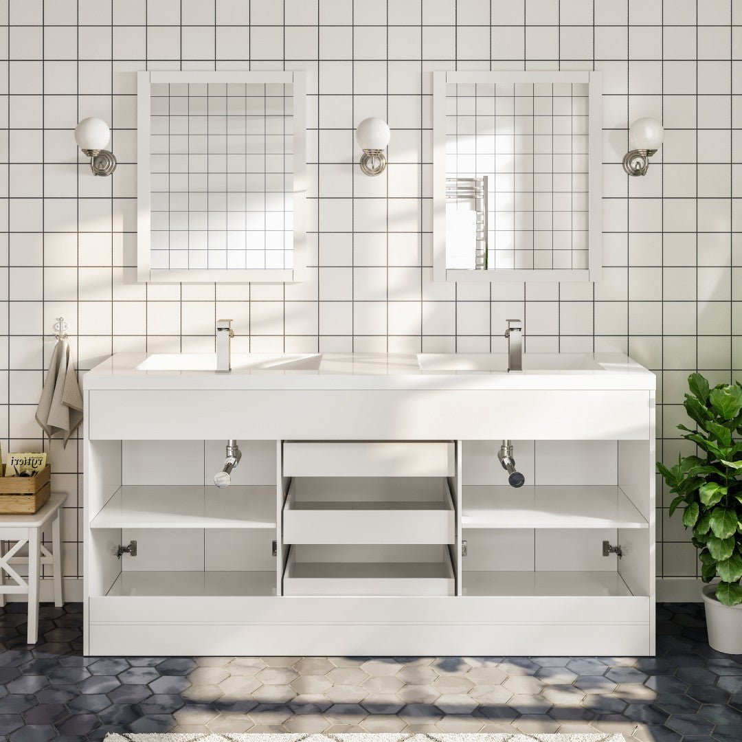 Lugano 72 in. White Double Sink Freestanding Bath Vanity with Acrylic Top and Integrated Sinks - Bathroom Vanity by Eviva