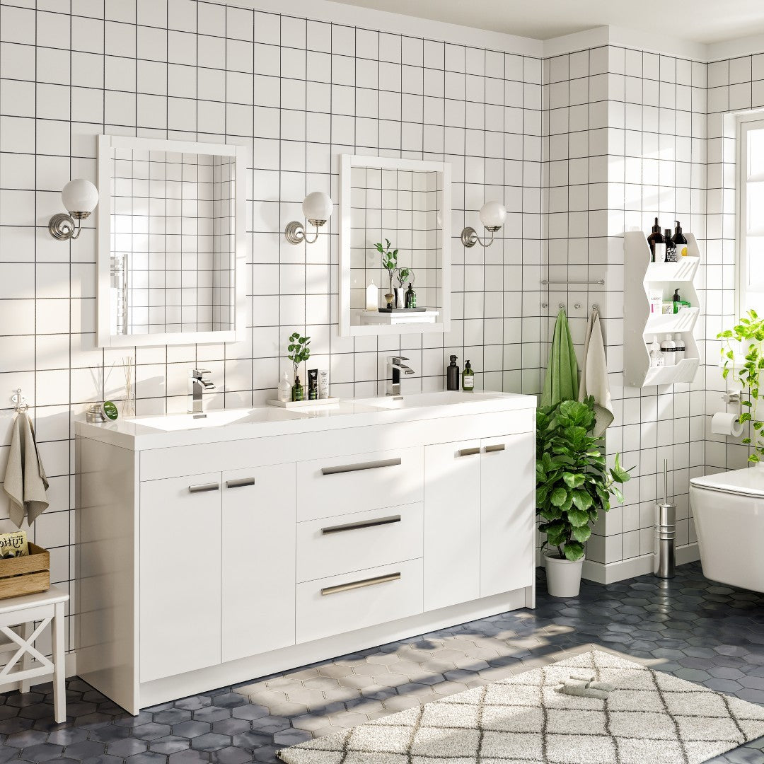 Lugano 72 in. White Double Sink Bath Vanity with Acrylic Top and Integrated Sinks
