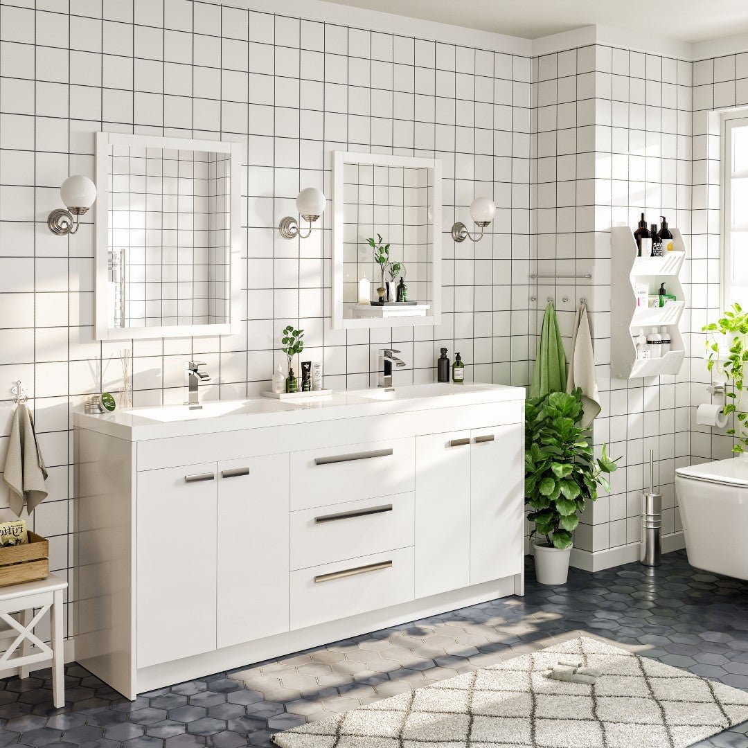Lugano 72 in. White Double Sink Freestanding Bath Vanity with Acrylic Top and Integrated Sinks - Bathroom Vanity by Eviva