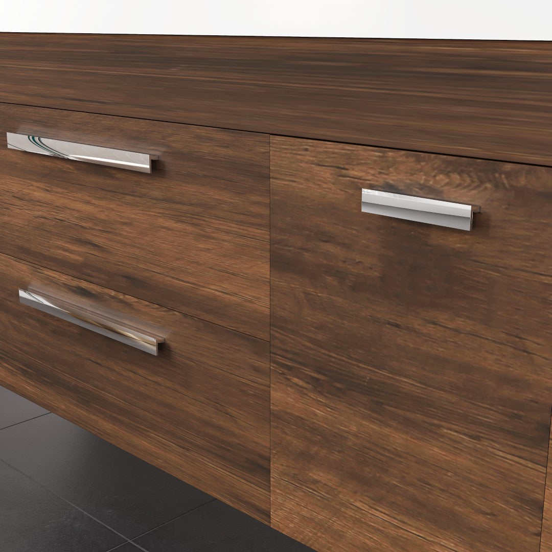 Lugano 72 in. Rosewood Wall Mount Double Sink Bath Vanity with Acrylic Top and Integrated Sinks