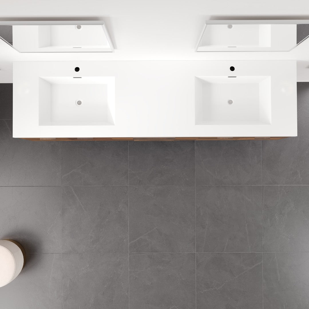 Lugano 72 in. Rosewood Wall Mount Double Sink Bath Vanity with Acrylic Top and Integrated Sinks