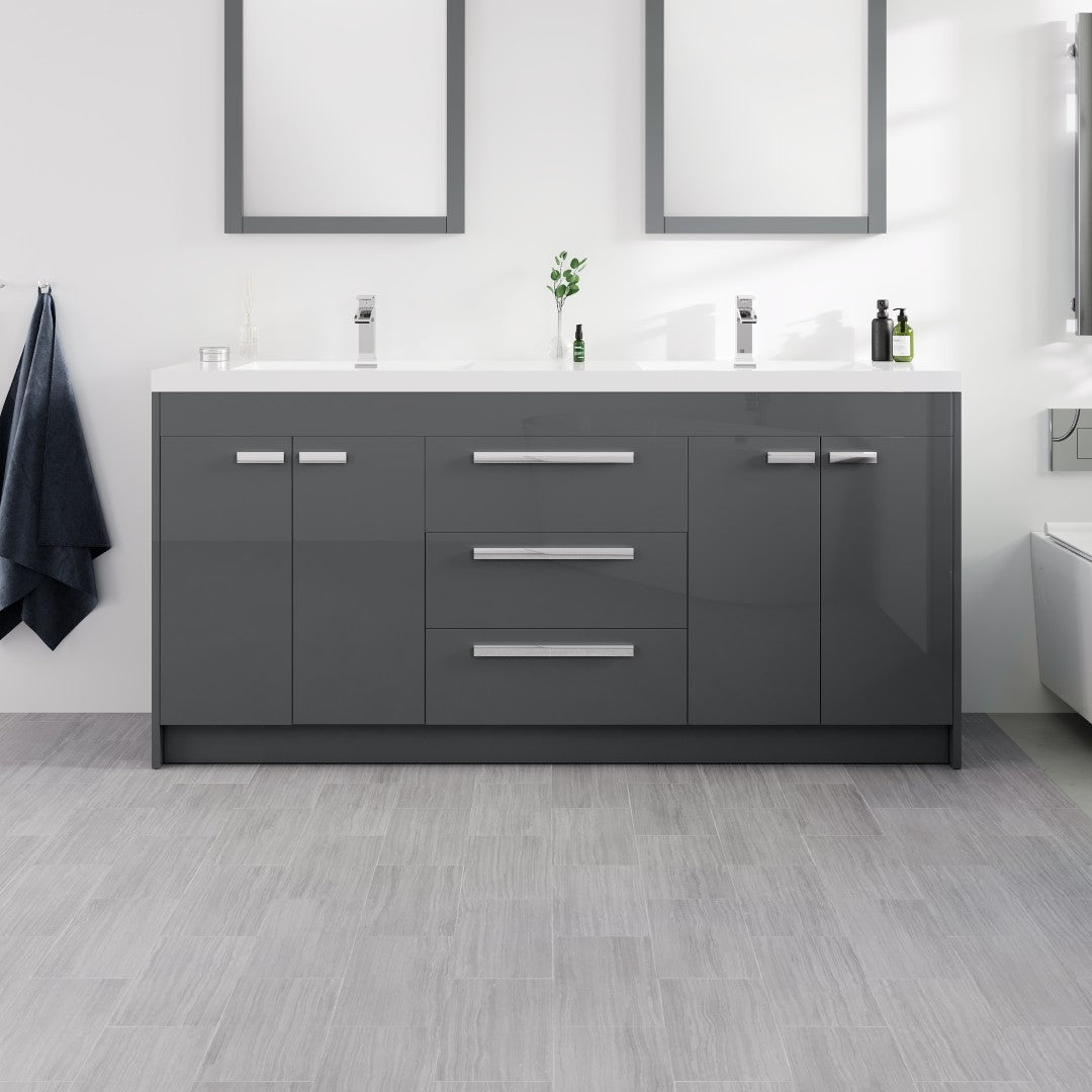 Lugano 72 in. Gray Double Sink  Bath Vanity with Acrylic Top and Integrated Sinks