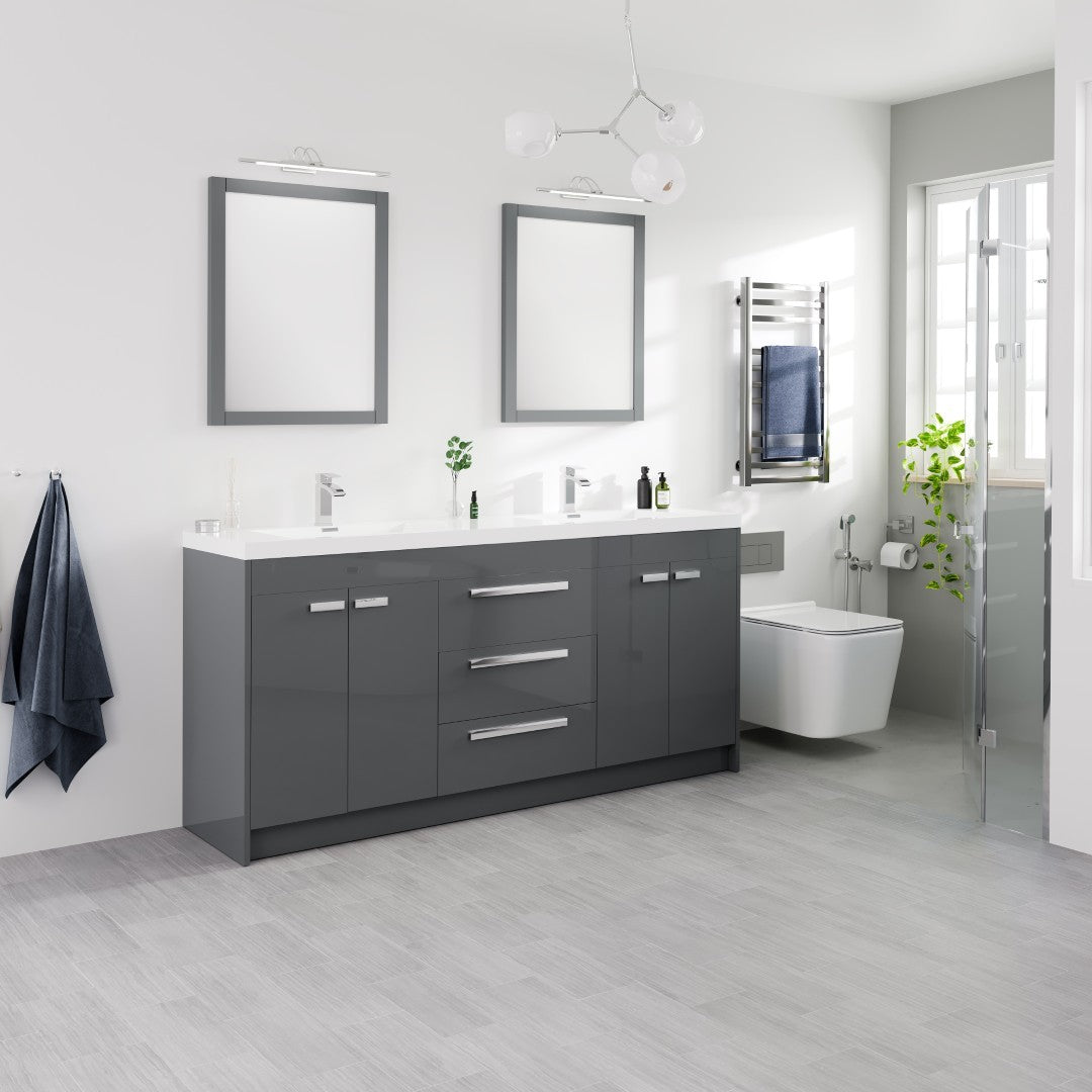 Lugano 72 in. Gray Double Sink Bath Vanity with Acrylic Top and Integrated Sinks