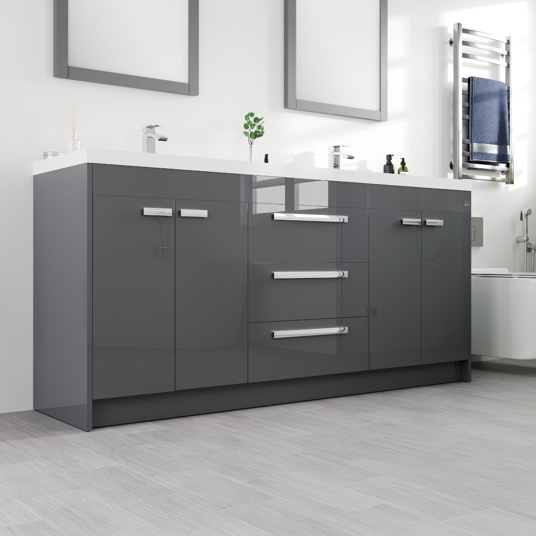 Lugano 72 in. Gray Double Sink Bath Vanity with Acrylic Top and Integrated Sinks