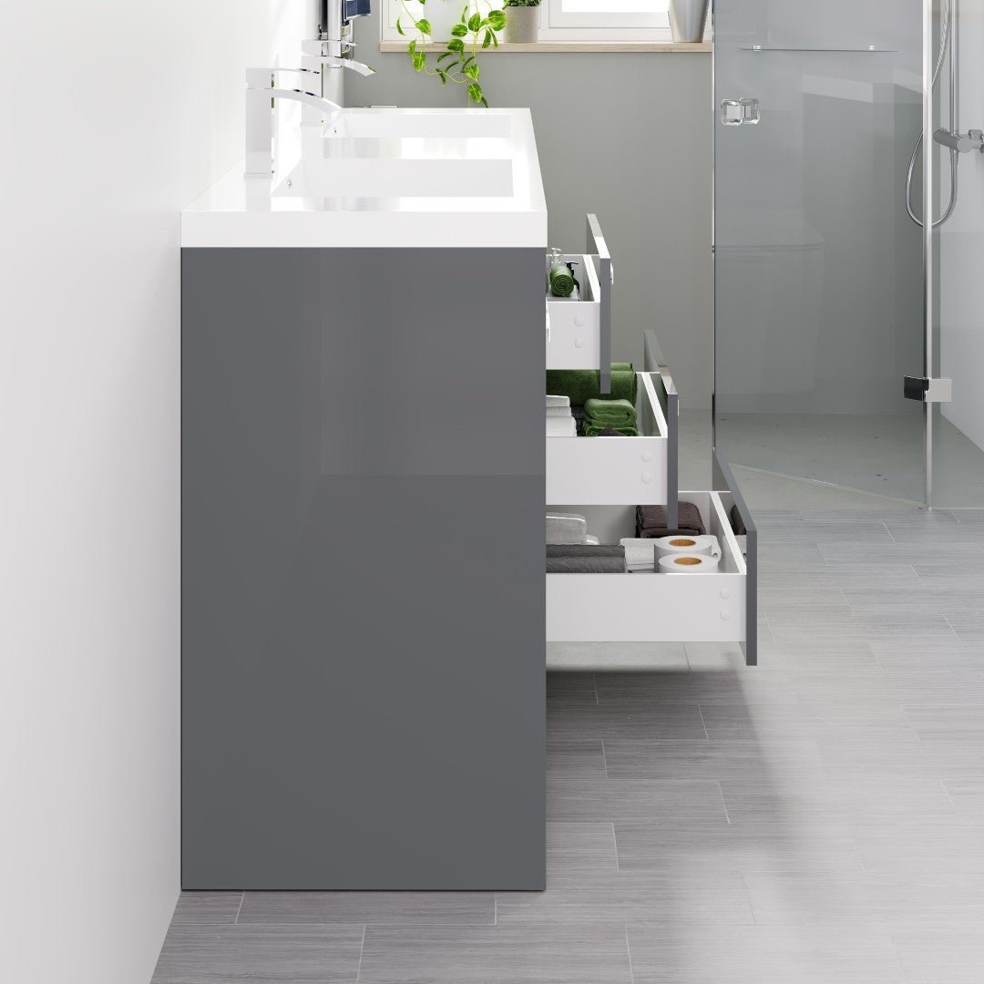 Lugano 72 in. Gray Double Sink Bath Vanity with Acrylic Top and Integrated Sinks - Bathroom Vanity by Eviva