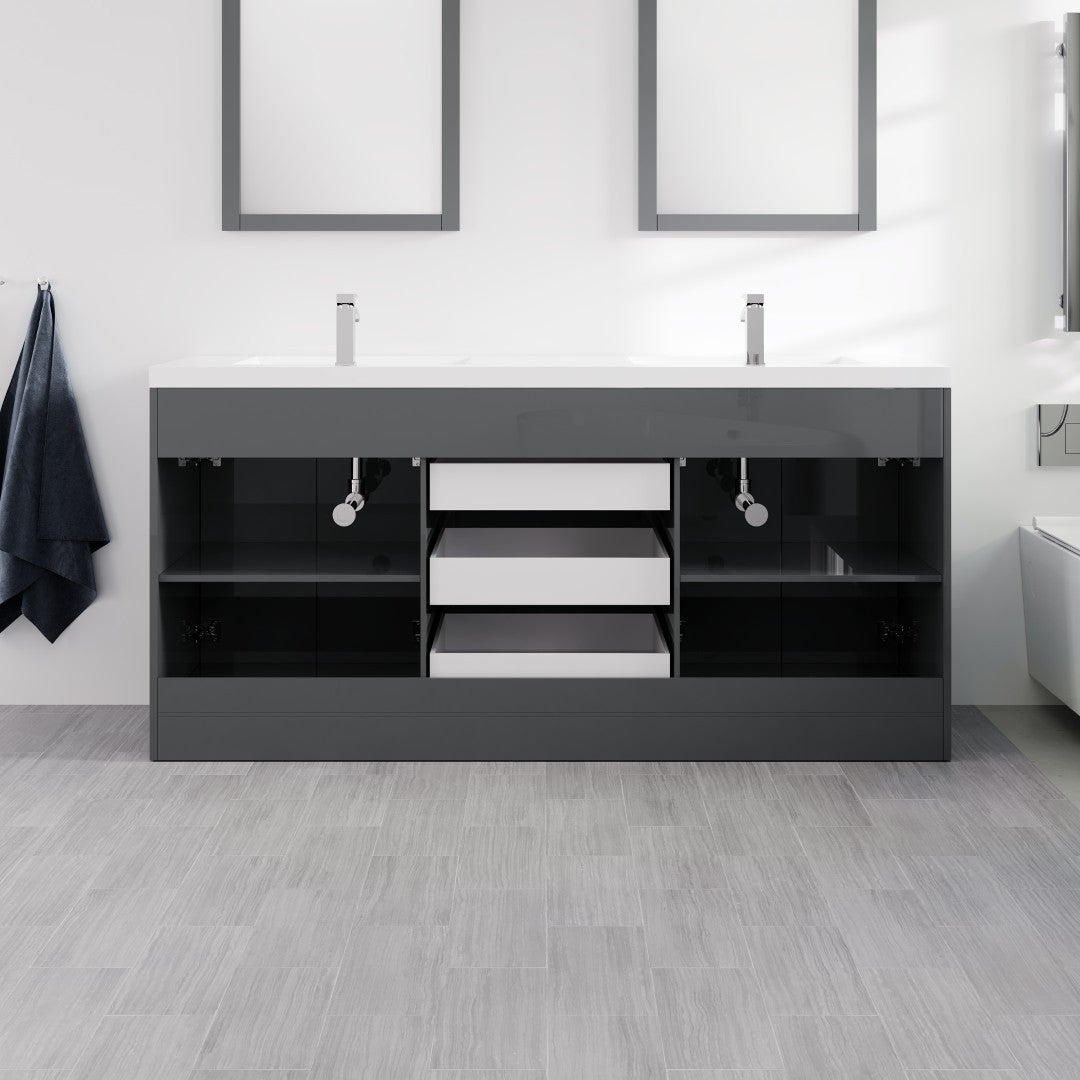 Lugano 72 in. Gray Double Sink Bath Vanity with Acrylic Top and Integrated Sinks