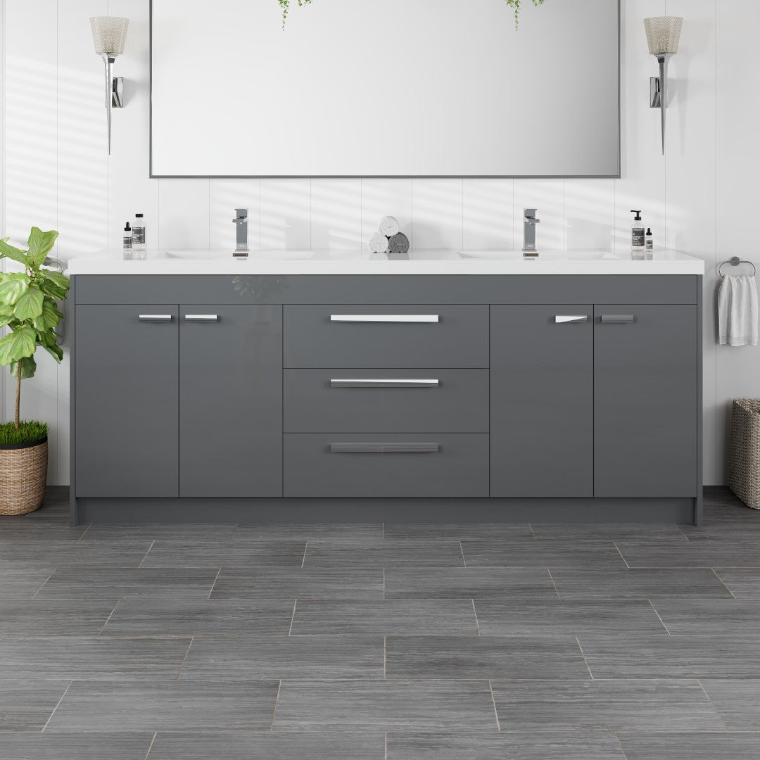 Lugano 84 in. Gray Double Sink  Bath Vanity with Acrylic Top and Integrated Sinks