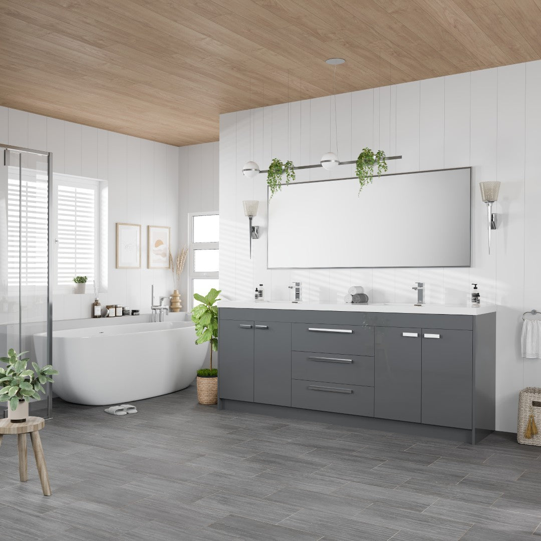 Lugano 84 in. Gray Double Sink Bath Vanity with Acrylic Top and Integrated Sinks