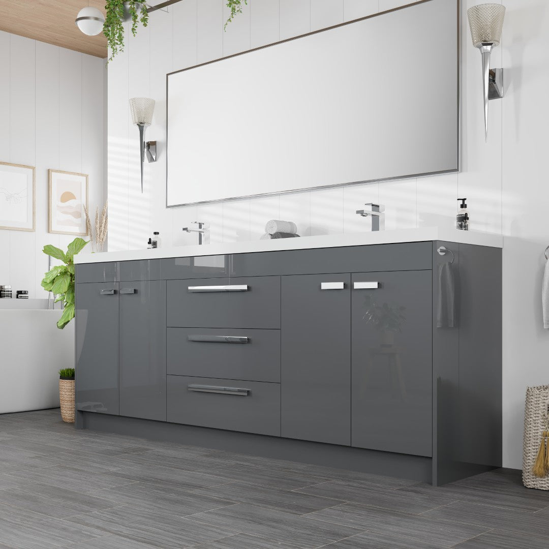 Lugano 84 in. Gray Double Sink Bath Vanity with Acrylic Top and Integrated Sinks