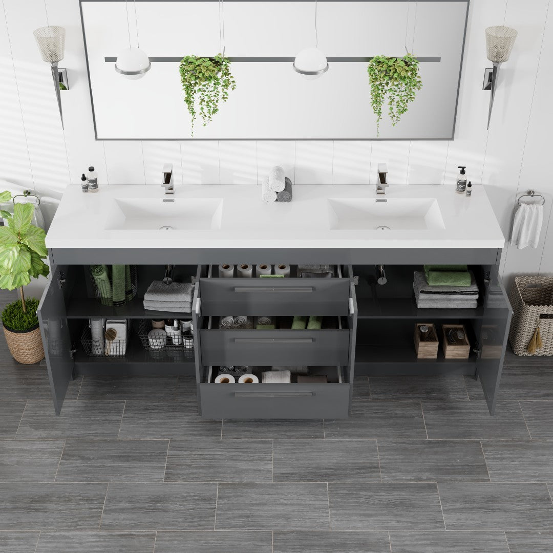 Lugano 84 in. Gray Double Sink Bath Vanity with Acrylic Top and Integrated Sinks