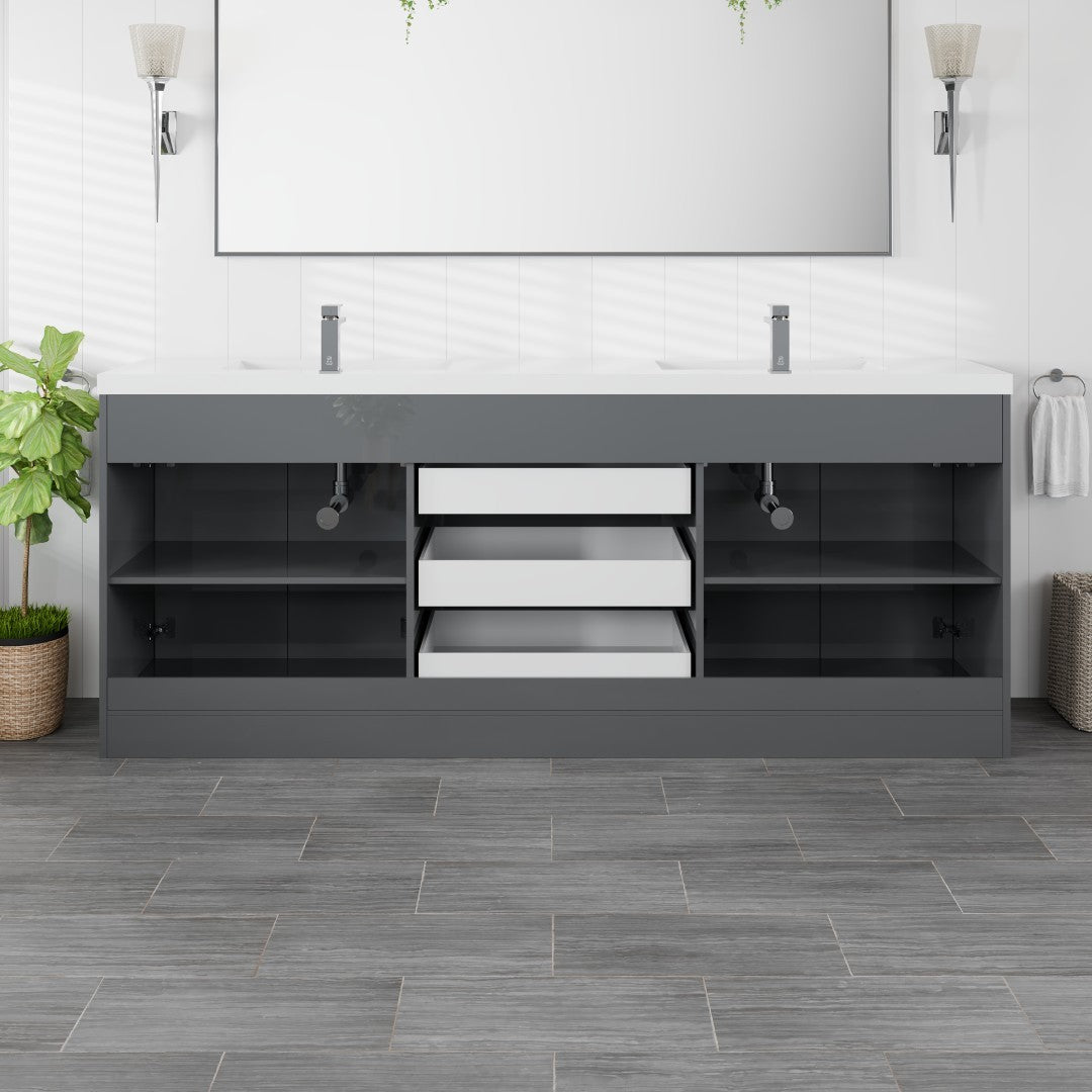 Lugano 84 in. Gray Double Sink Bath Vanity with Acrylic Top and Integrated Sinks