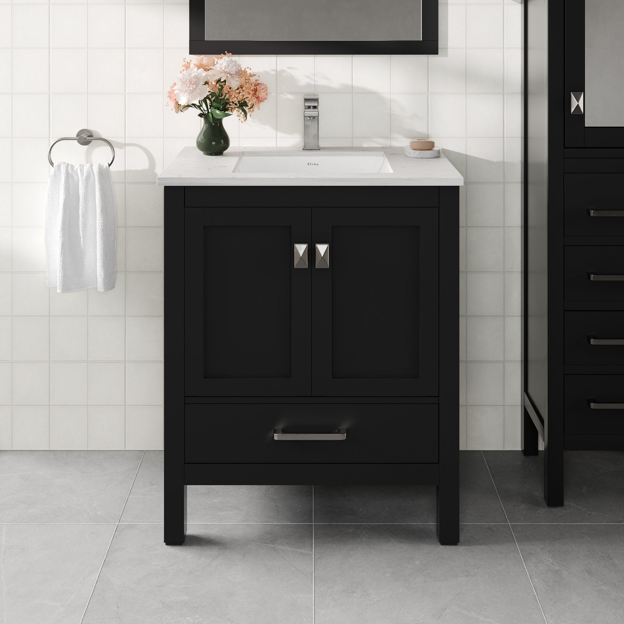 London 30 in. Espresso Single Sink Bath Vanity with Carrara Quartz Top and Undermount Porcelain Sink - Bathroom Vanity by Eviva