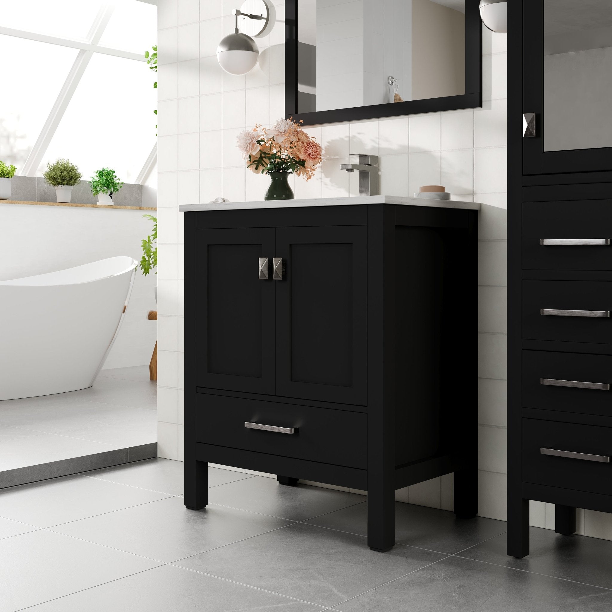 London 30 in. Espresso Single Sink Bath Vanity with Carrara Quartz Top and Undermount Porcelain Sink - Bathroom Vanity by Eviva