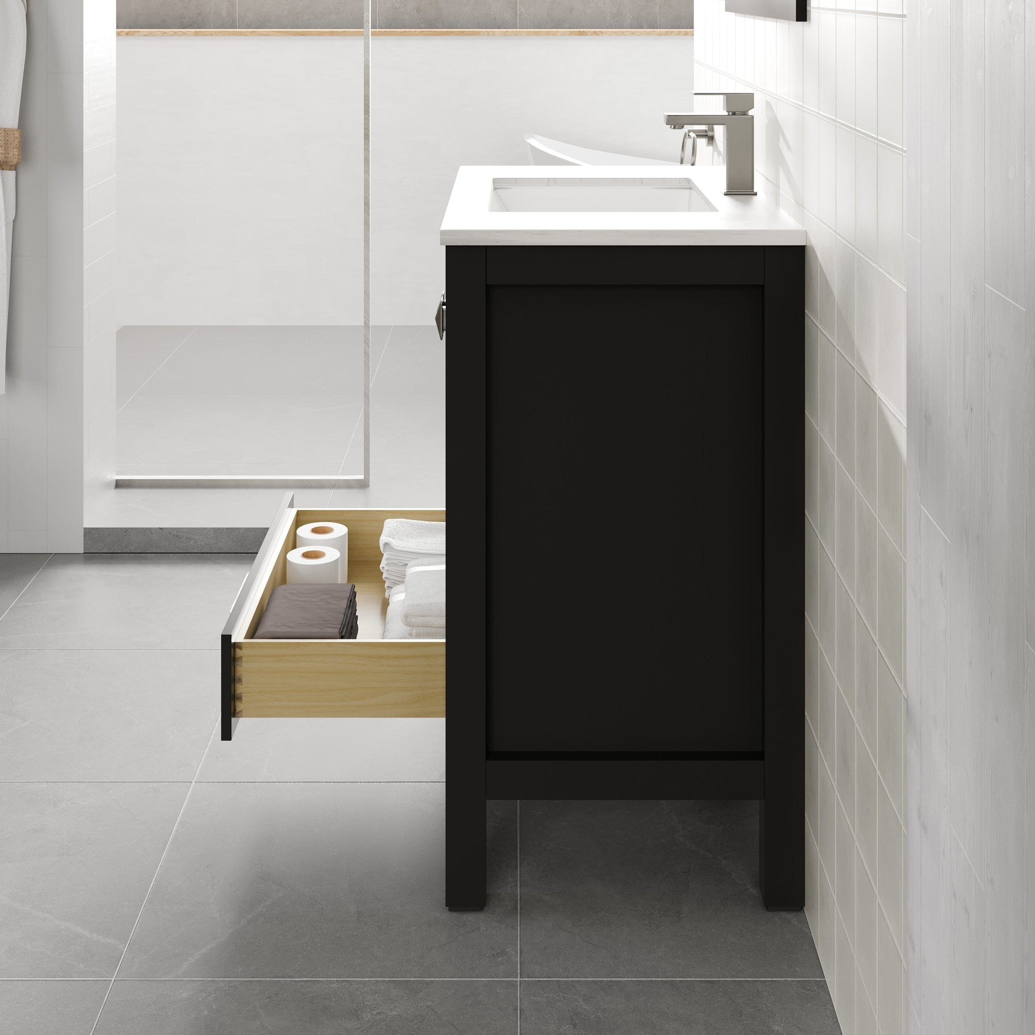 London 30 in. Espresso Single Sink Bath Vanity with Carrara Quartz Top and Undermount Porcelain Sink - Bathroom Vanity by Eviva