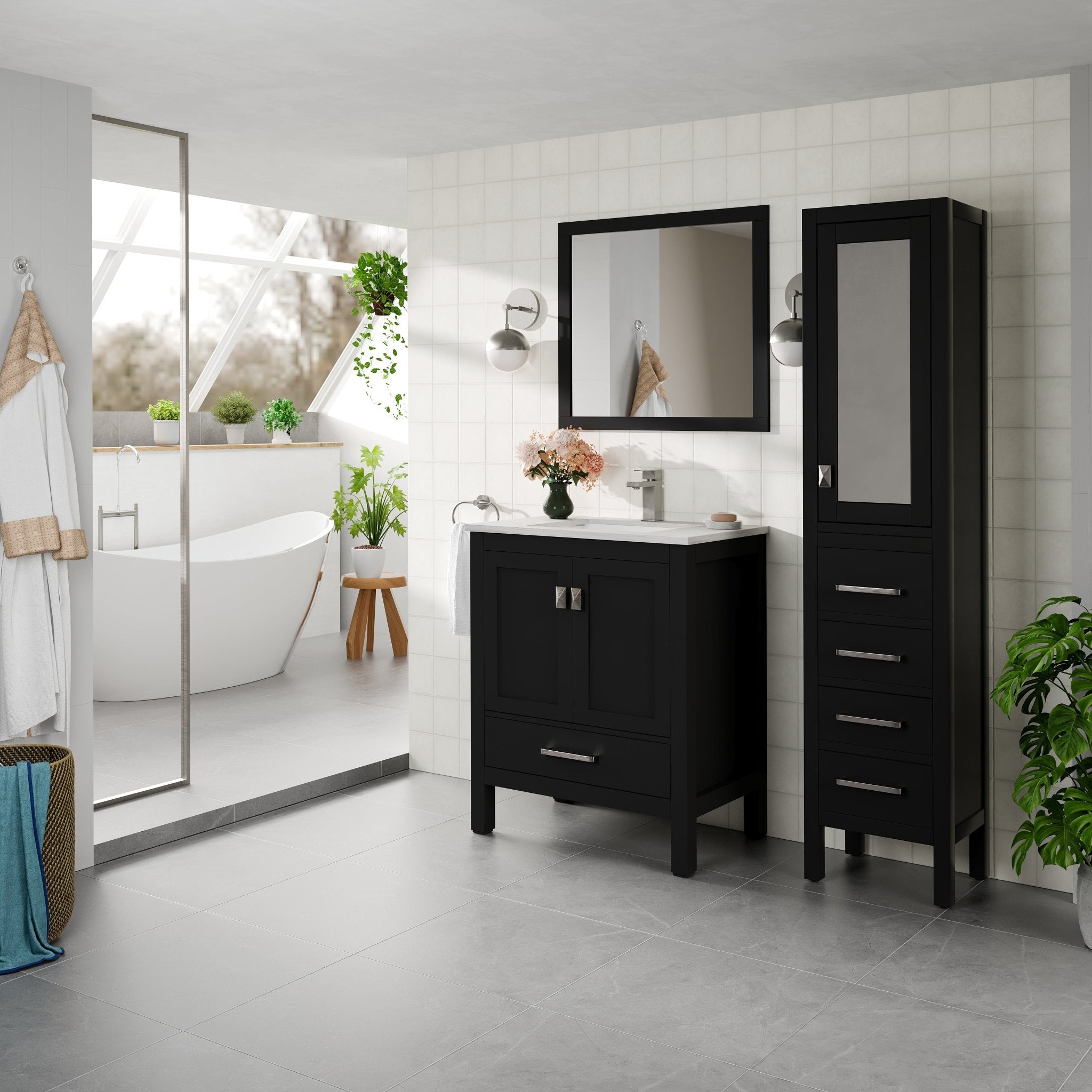London 30 in. Espresso Single Sink Bath Vanity with Carrara Quartz Top and Undermount Porcelain Sink - Bathroom Vanity by Eviva