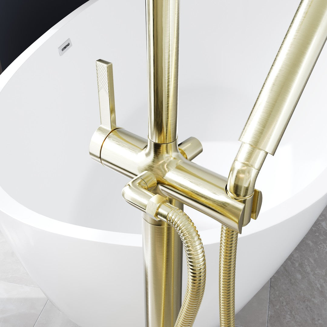 Eviva Modem Single-Handle Freestanding Tub Faucet with Hand Shower in Brushed Gold