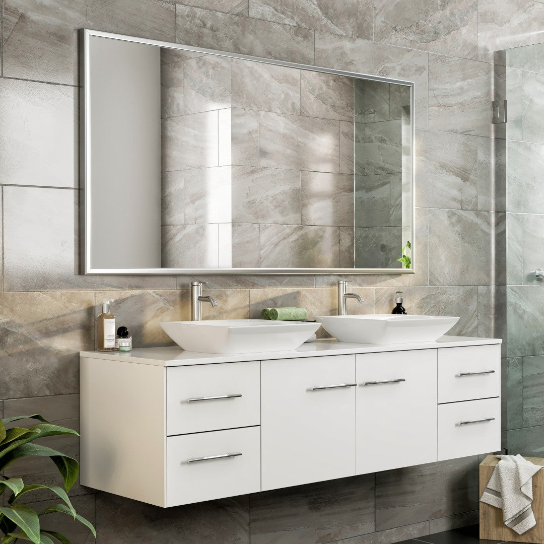 Eviva Vista 60" x 30" Rectangular Brushed Nickel Metal Framed Mirror