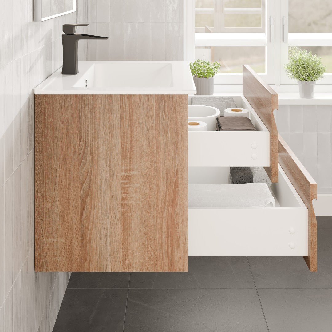 Joy 24 in. Maple Wall Mount Single Sink Bath Vanity with Porcelain Top and Integrated Sink - Bathroom Vanity by Eviva