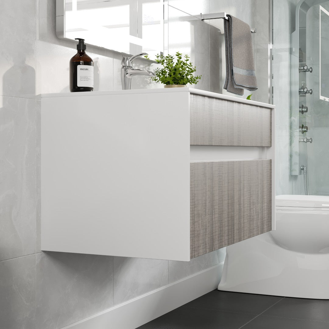 Ashy 32 in. Ash Wall Mount Single Sink Bath Vanity with Acrylic Top and Integrated Sink