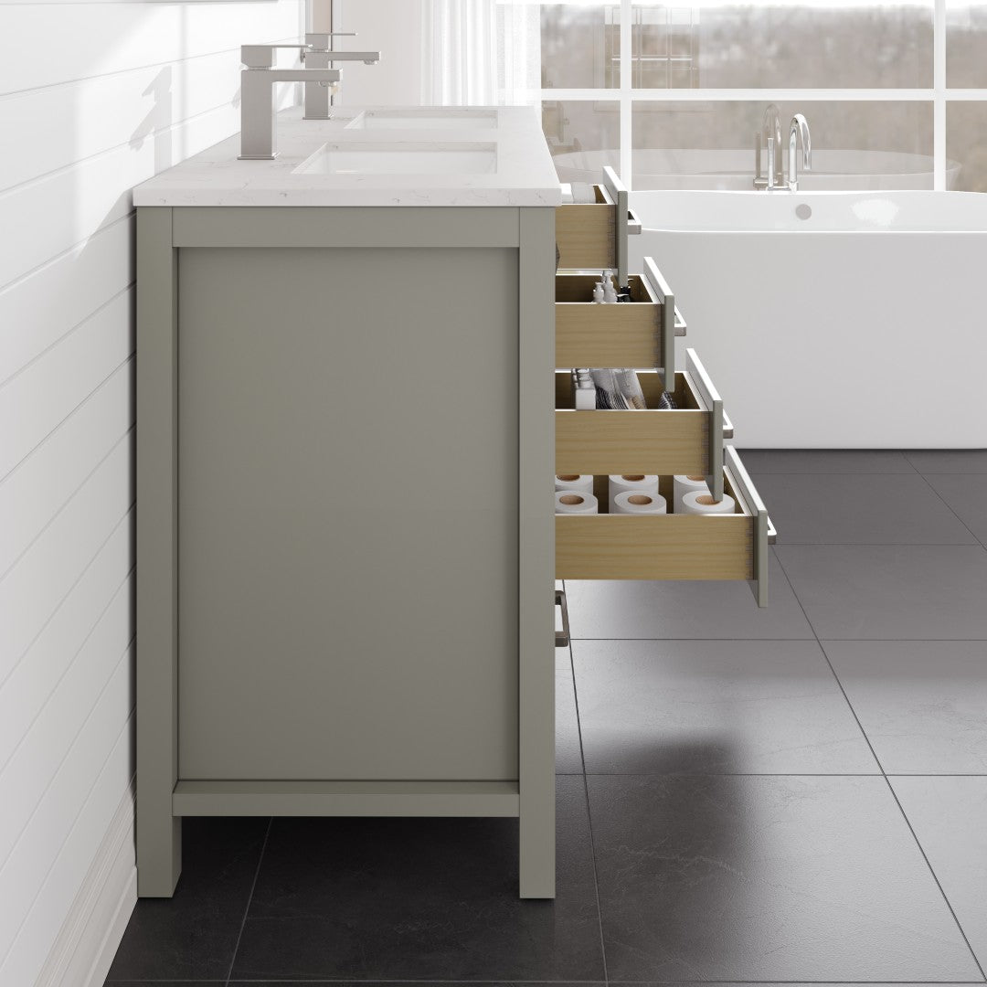 London 54 in. Gray Double Sink Bath Vanity with Carrara Quartz Top and Undermount Porcelain Sinks