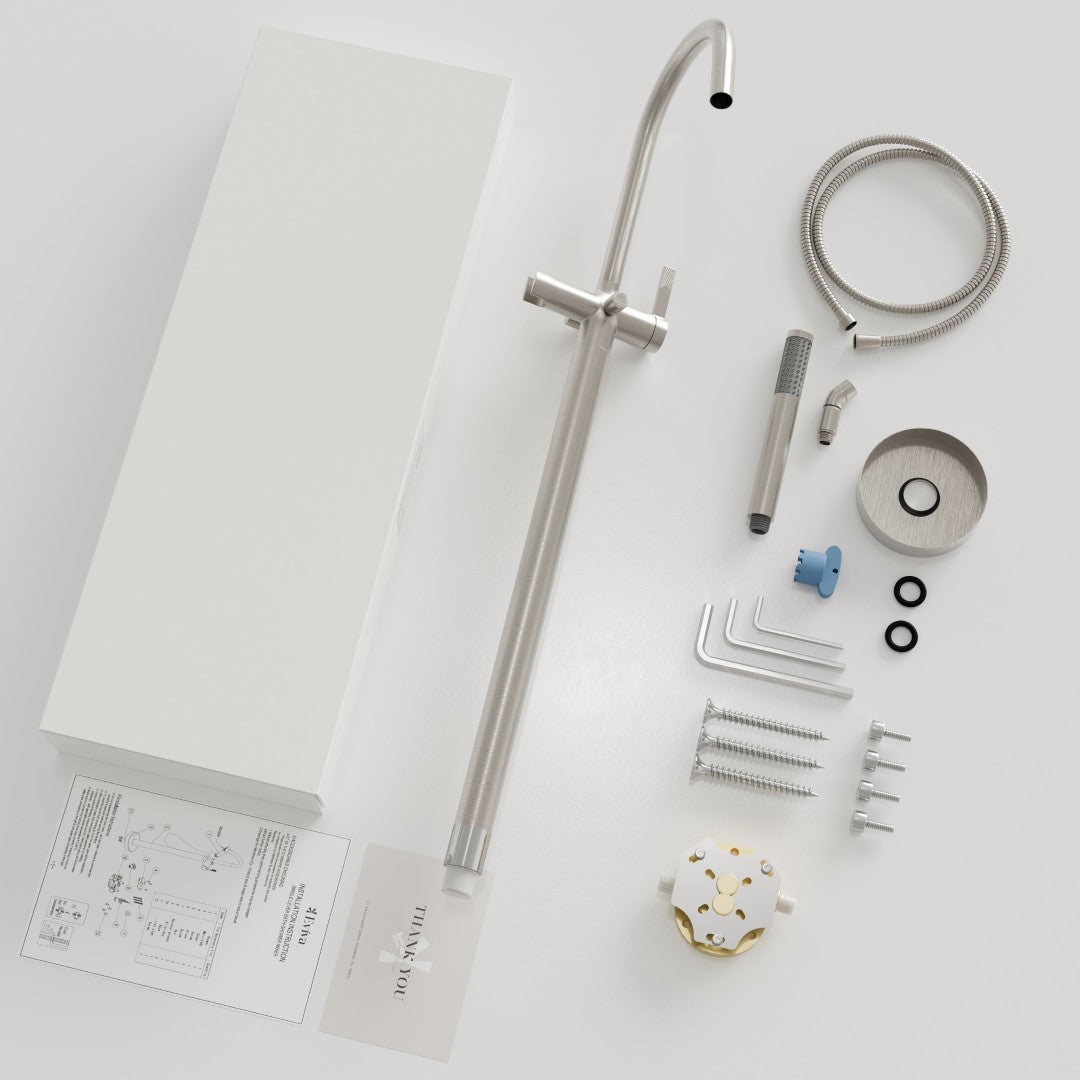 Eviva Modem Single-Handle Freestanding Tub Faucet with Hand Shower in Brushed Nickel