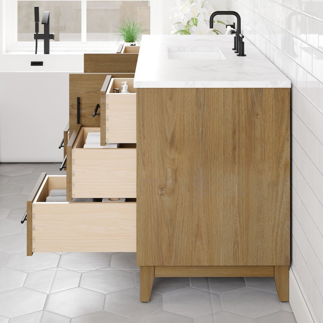 Graham 60 in. Oak Single Sink Bath Vanity with Arabescato Engineered Stone Top and Undermount Porcelain Sink - Bathroom Vanity by Eviva