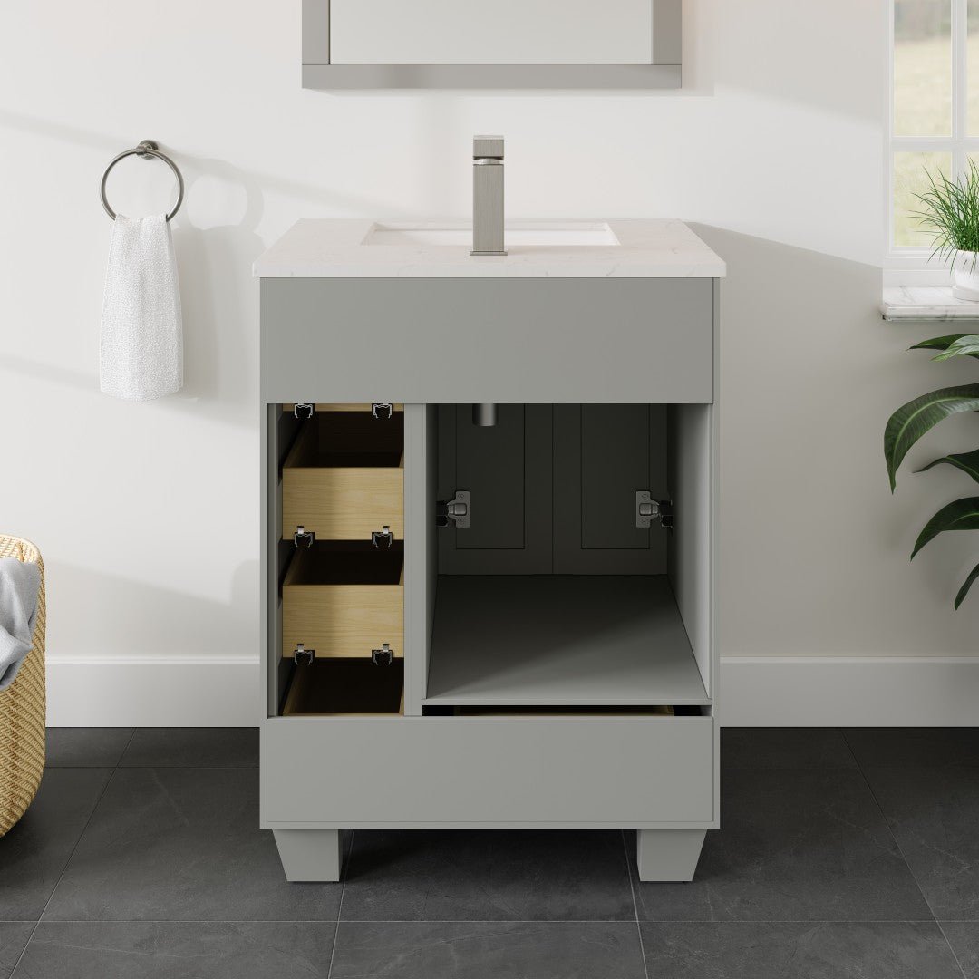 Acclaim 24 in. Gray Single Sink Bath Vanity with Carrara Quartz Top and Undermount Porcelain Sink - Bathroom Vanity by Eviva
