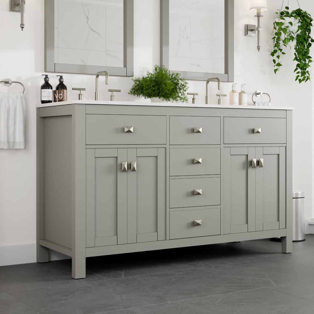 Artemis 60 in. Gray Double Sink Bath Vanity with Engineered Top and Undermount Porcelain Sinks