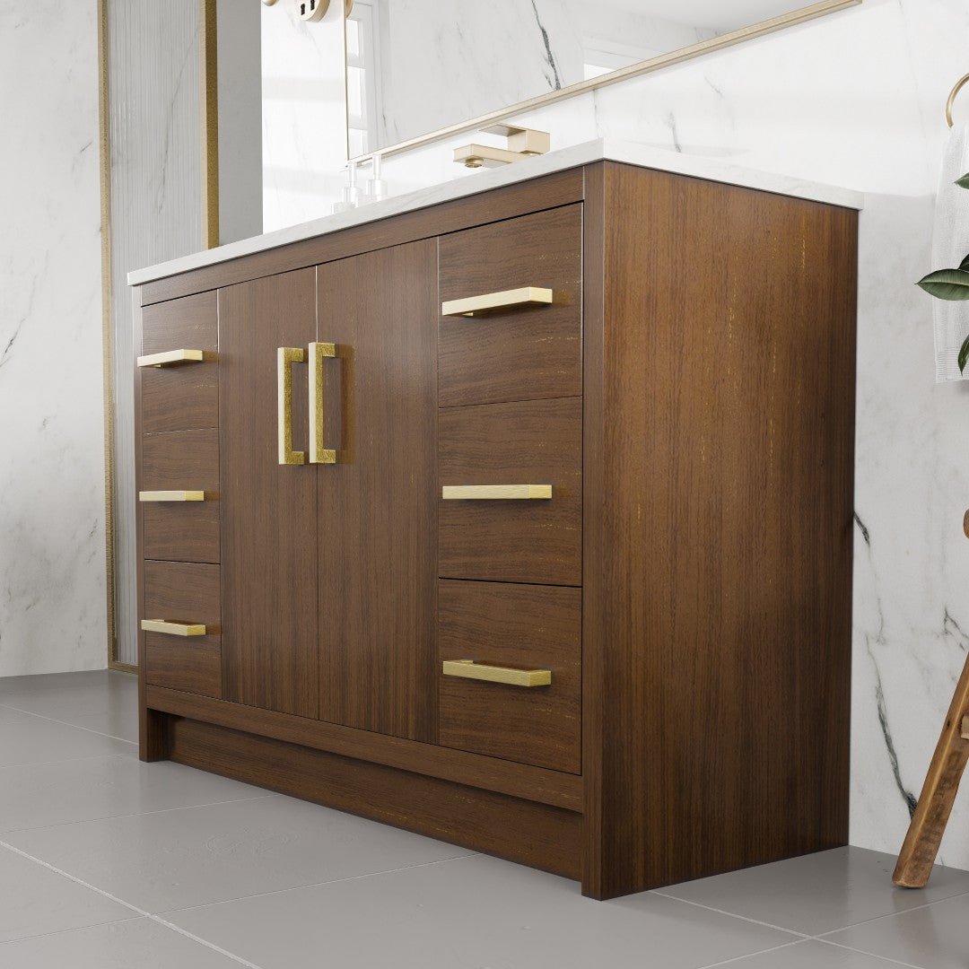 Curio 48 in. Walnut Single Sink Bath Vanity with Carrara Quartz Top and Undermount Porcelain Sink - Bathroom Vanity by Eviva
