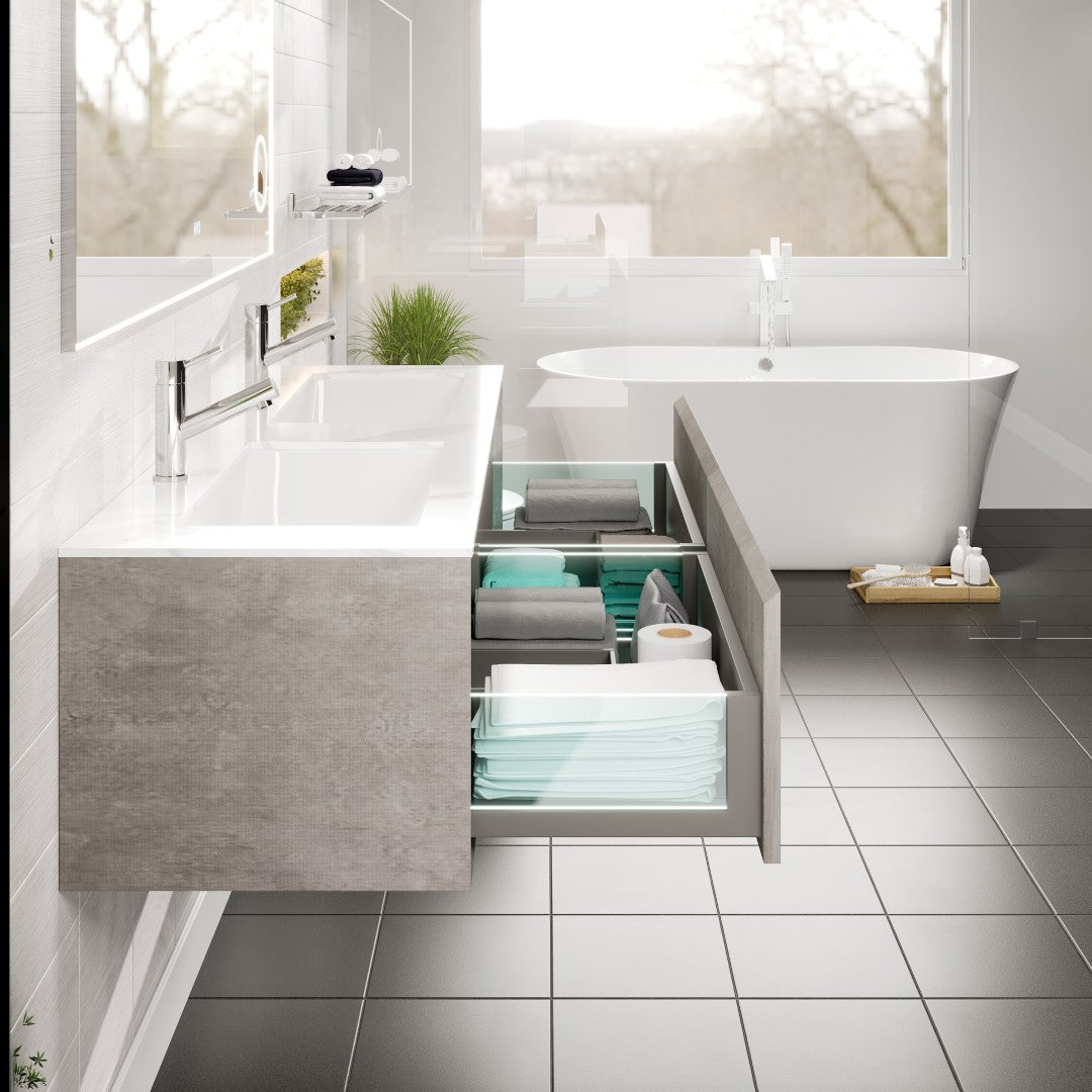 Aurora 60 in. Concrete Gray Wall Mount Double Sink  Bath Vanity with Carrara Quartz Top and Undermount Porcelain Sinks
