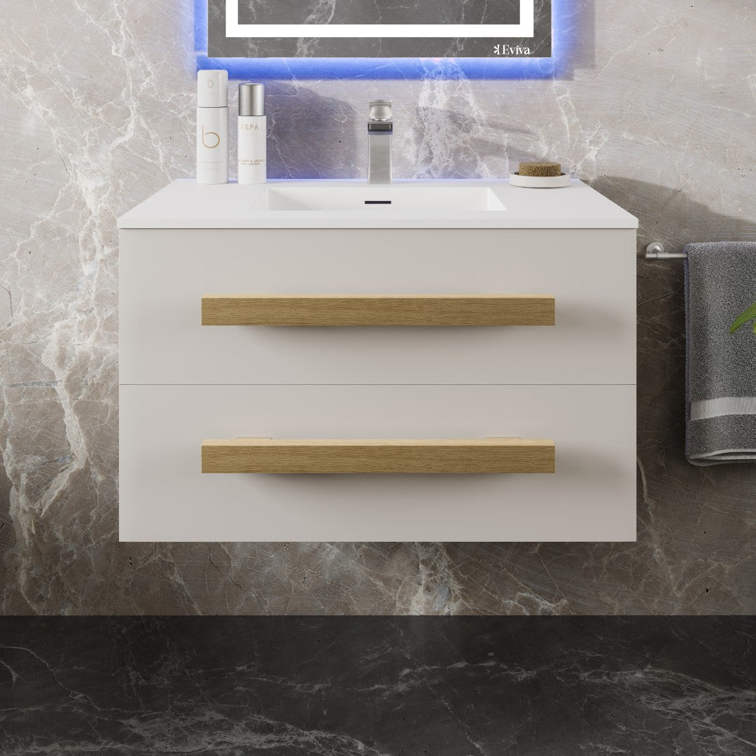Element 32 in. White Wall Mount Single Sink Bath Vanity with Solid Surface Top and Integrated Sink