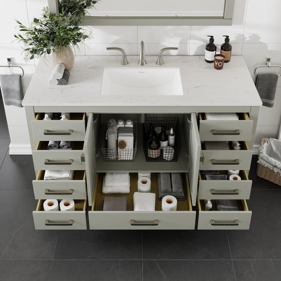 Aberdeen 54 in. Gray Single Sink Bath Vanity with Carrara Quartz Top and Undermount Porcelain Sink - Bathroom Vanity by Eviva
