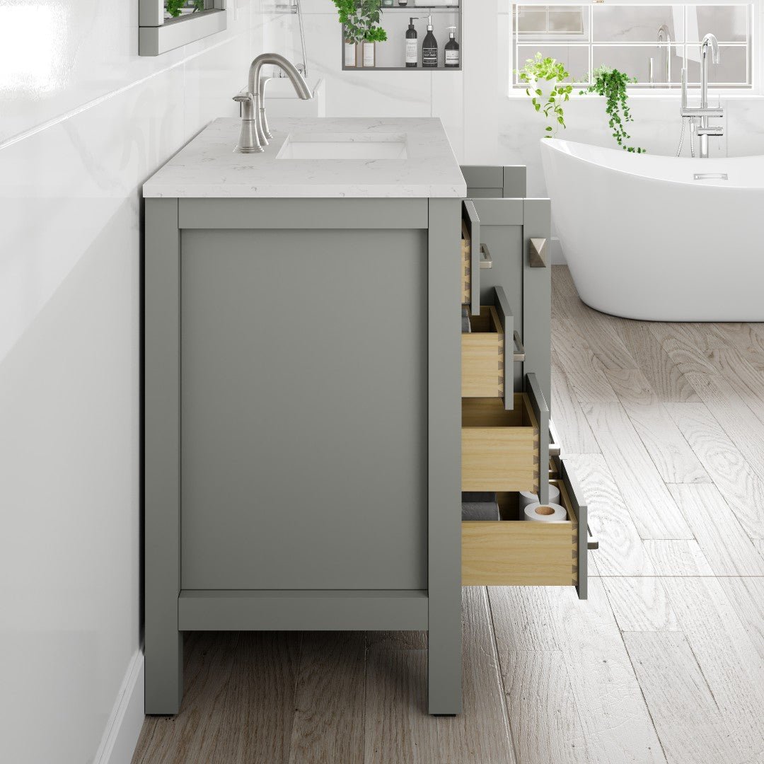 Hampton 36" x 22" Gray Single Sink Bath Vanity with Carrara Quartz Top and Undermount Porcelain Sink - Bathroom Vanity by Eviva