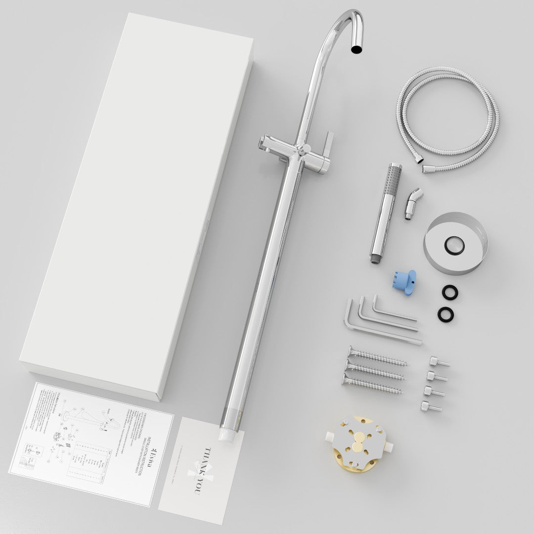 Eviva Modem Single-Handle Freestanding Tub Faucet with Hand Shower in Chrome