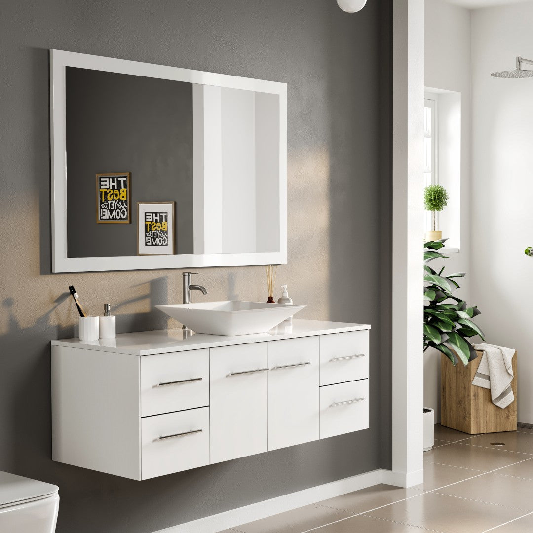 Eviva Sun 48" x 30" Rectangular White Wooden Framed Mirror