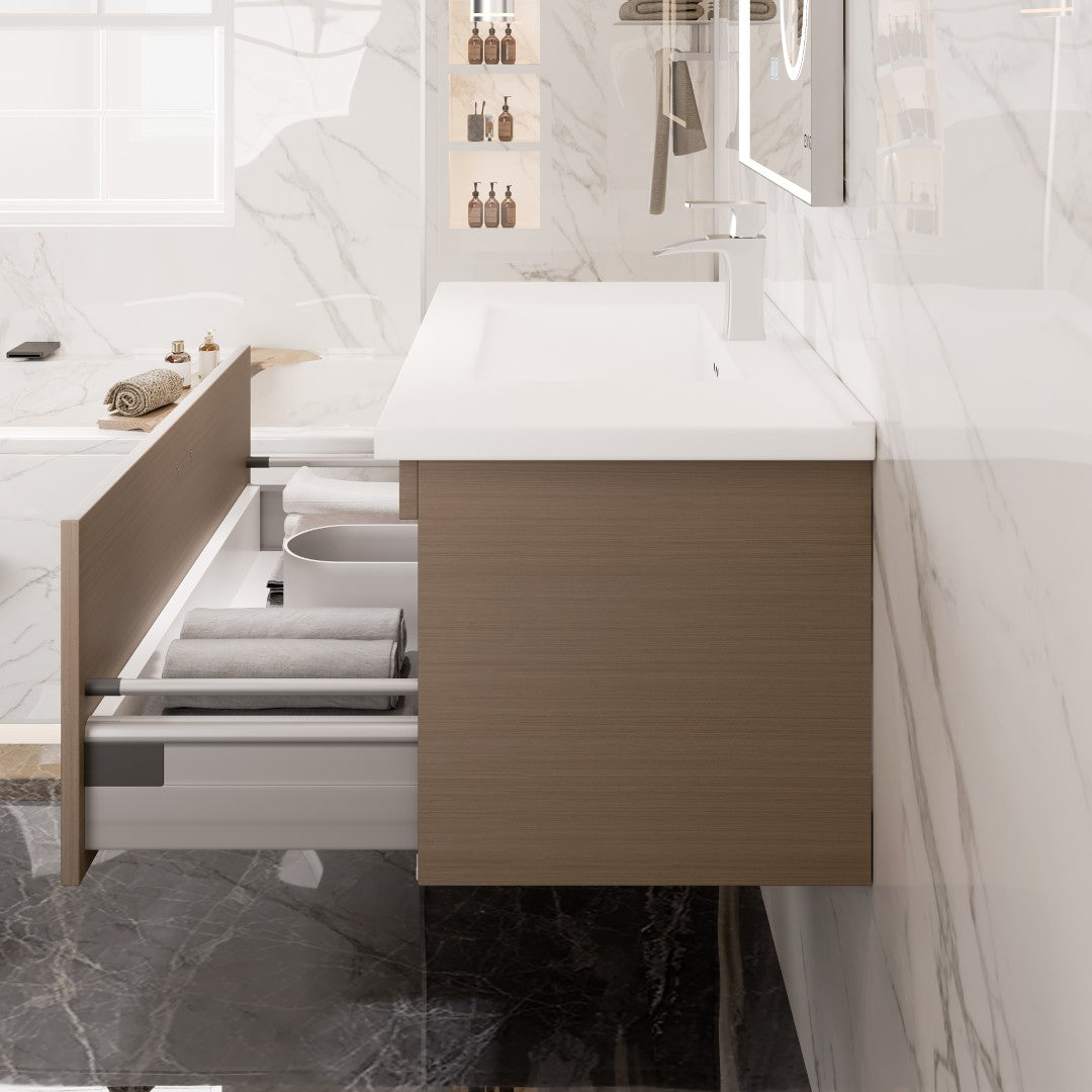 Orleans 38 in. Wenge Wall Mount Single Sink Bath Vanity with Porcelain Top and Integrated Sink