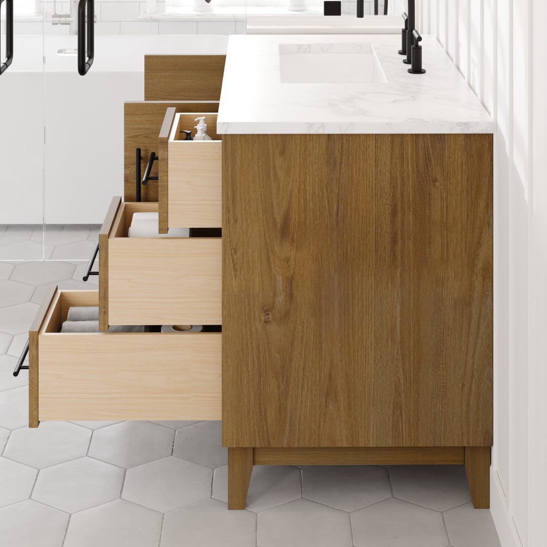 Graham 36 in. Oak Single Sink Bath Vanity with Arabescato Engineered Stone Top and Undermount Porcelain Sink