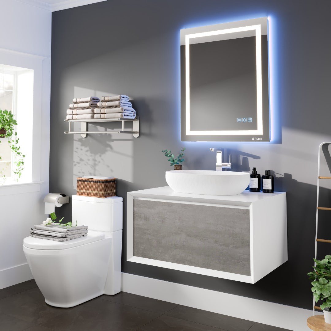 Santa Monica 30 in. Gray Wall Mount Single Sink Bath Vanity with Acrylic Top and Vessel Solid Surface Sink - Bathroom Vanity by Eviva