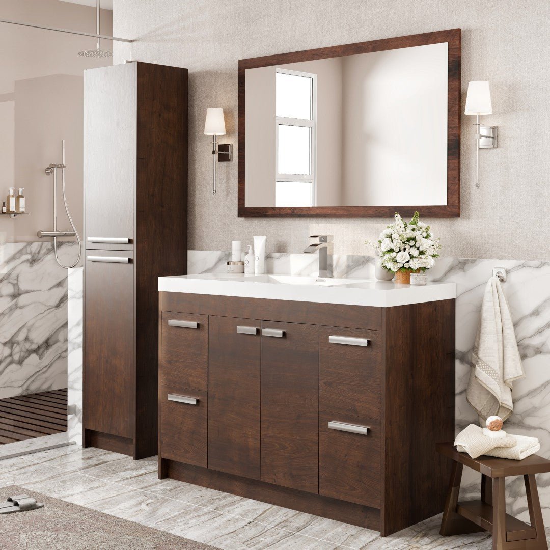 Eviva Sun 48" x 30" Rectangular Rosewood Wooden Framed Mirror - Mirror by Eviva