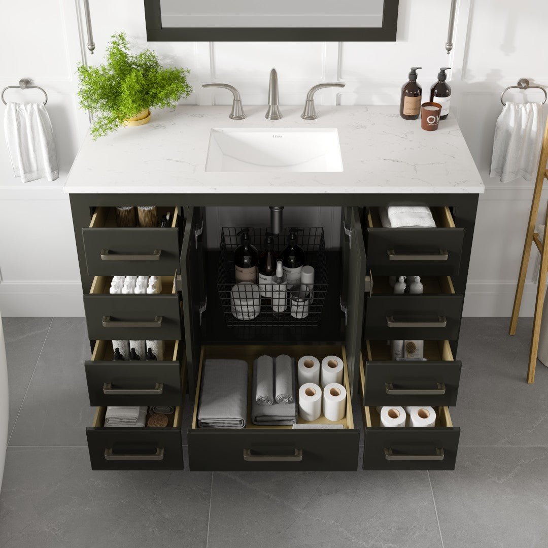 Aberdeen 42 in. Espresso Single Sink Bath Vanity with Carrara Quartz Top and Undermount Porcelain Sink - Bathroom Vanity by Eviva