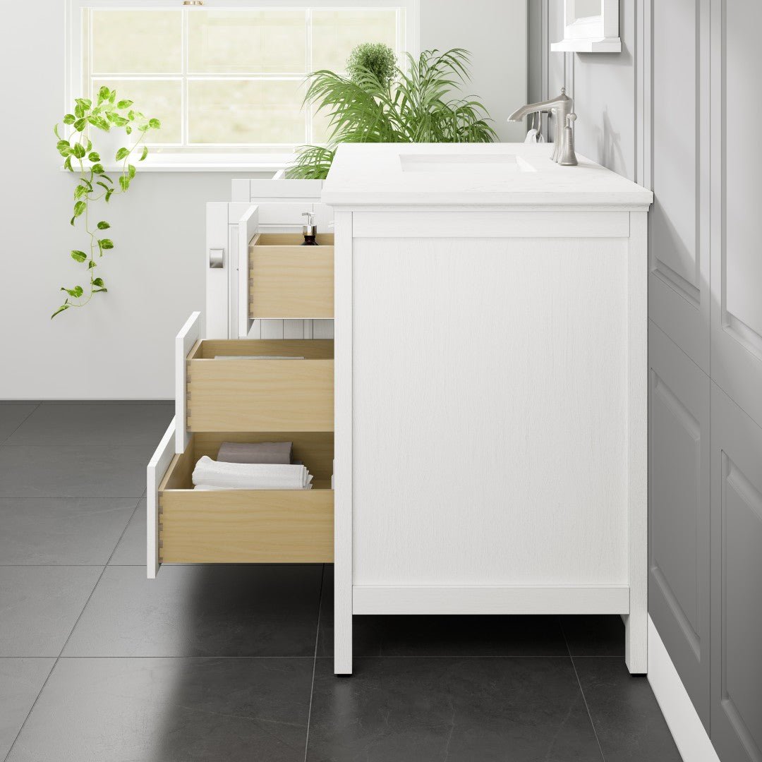 Britney 48 in. White Single Sink Bath Vanity with Carrara Quartz Top and Undermount Porcelain Sink - Bathroom Vanity by Eviva