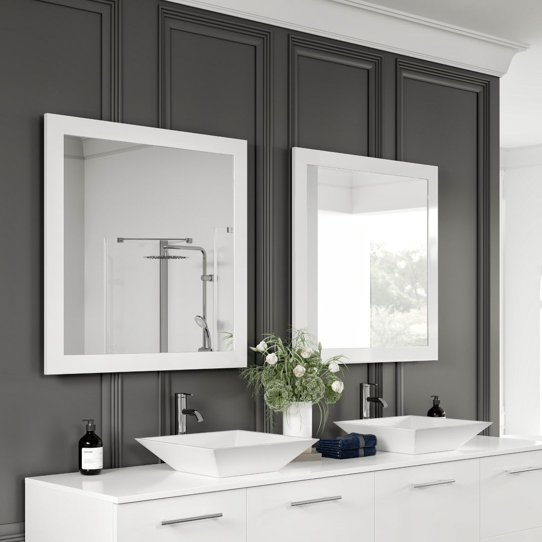 Eviva Sun 30" x 30" Square White Wooden Framed Mirror