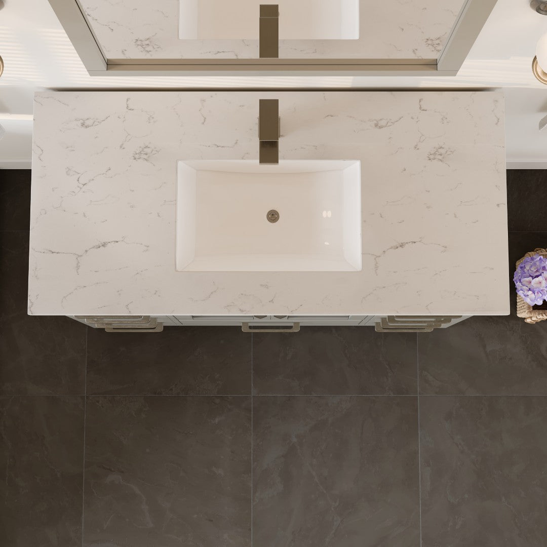 London 42 in. Gray Single Sink Bath Vanity with Carrara Quartz Top and Undermount Porcelain Sink