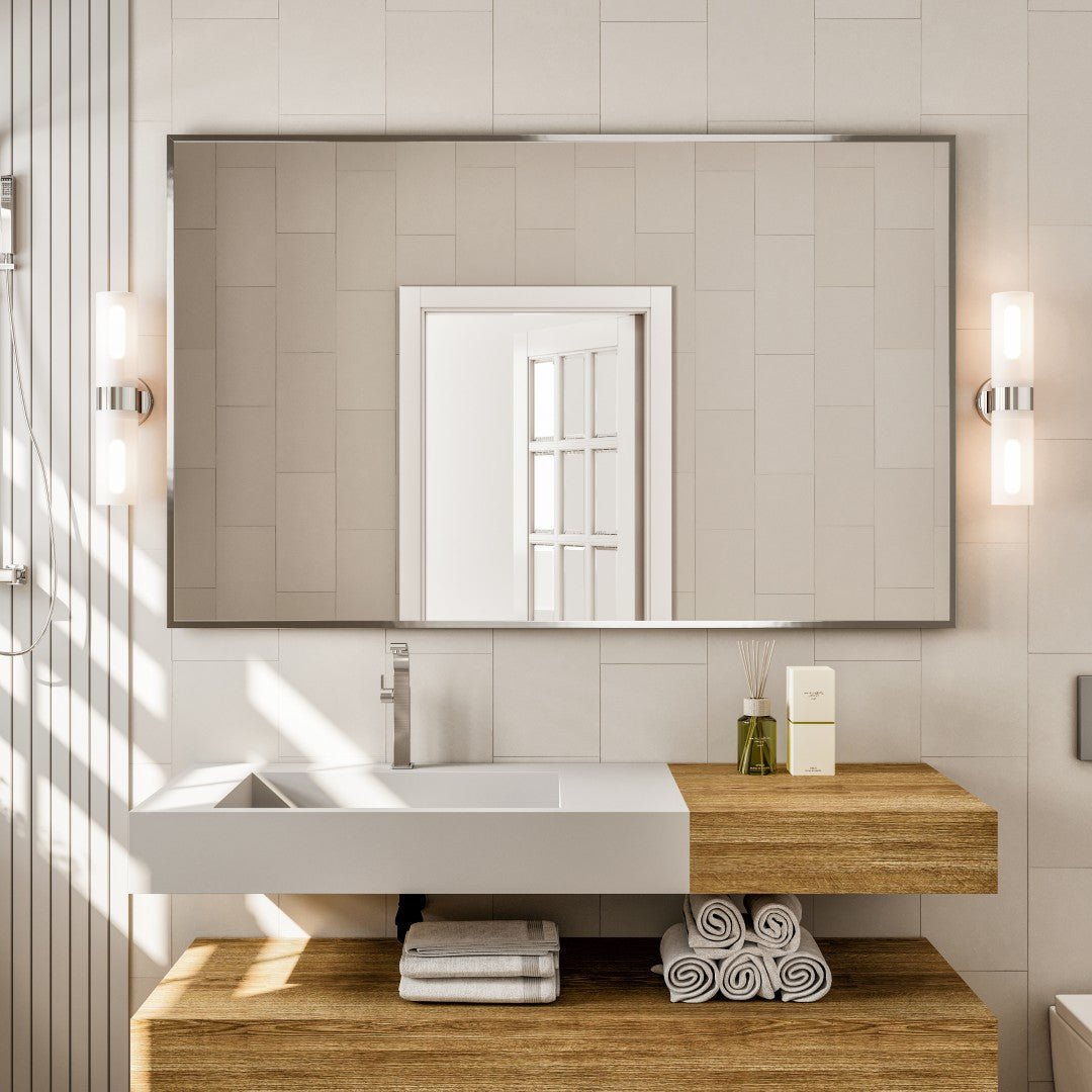 Eviva Sax 42" x 30" Rectangular Chrome Metal Framed Mirror - Mirror by Eviva