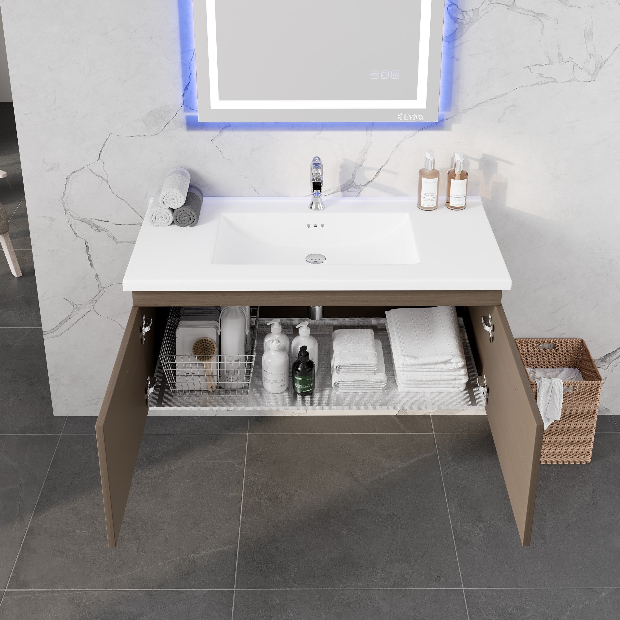 Orleans 38 in. Wenge Wall Mount Single Sink Bath Vanity with Porcelain Top and Integrated Sink
