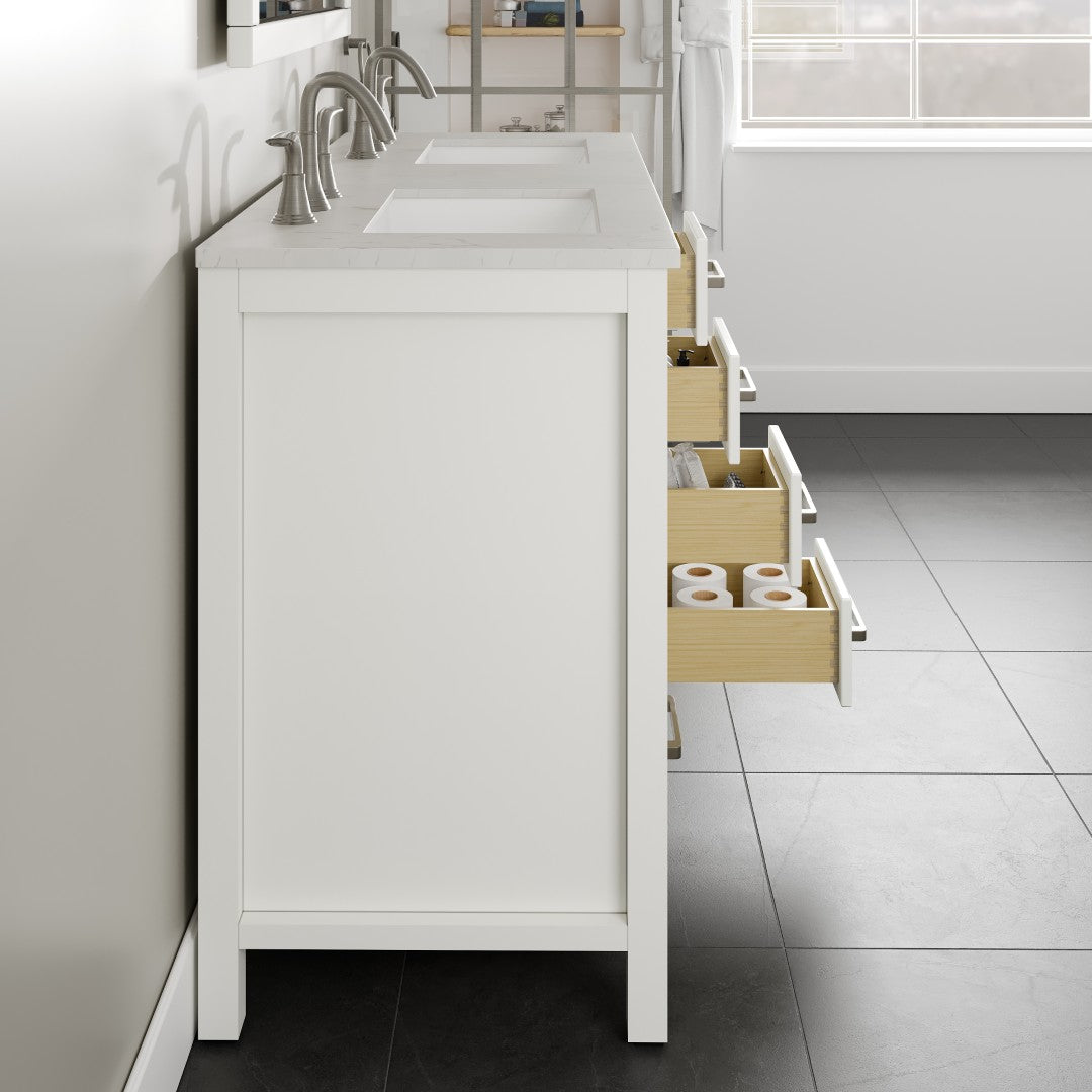 Aberdeen 48 in. White Double Sink Bath Vanity with Carrara Quartz Top and Undermount Porcelain Sinks